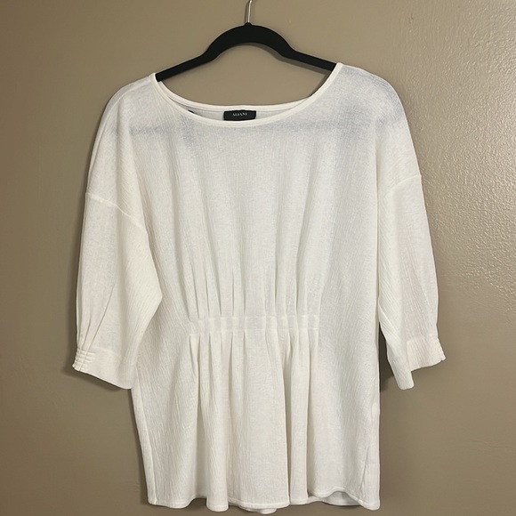 Alfani Off White Gathered Clinched Front Scoop Neck Top Sz M - Picture 3 of 8